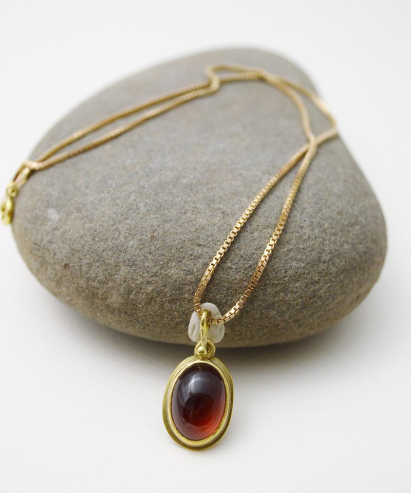 Simple Series-Hessonite Garnet‧Brass Chain Necklace - Necklaces - Copper & Brass Red