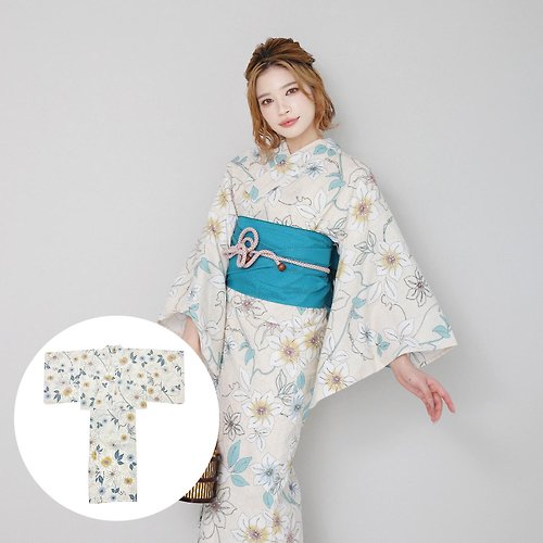 fuukakimono 日本 和服 女性 兩件式 浴衣 腰帶 套組 F size x14h-23