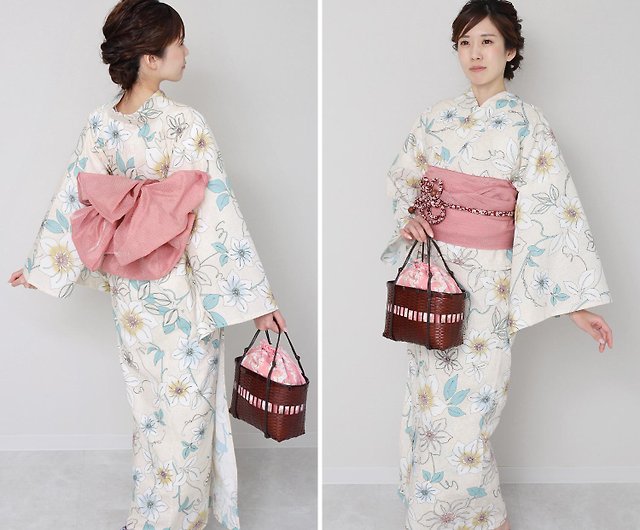 日本和服女性兩件式浴衣腰帶套組F size x14h-23 - 設計館fuukakimono 