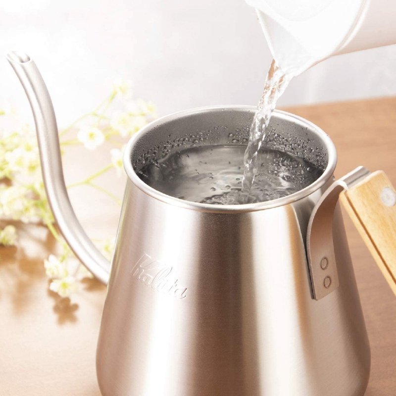 【Japan】Kalita x TSUBAME Fine Mouth Stainless Steel Drip Hand Washing Pot Wooden Handle (1000ml) - Coffee Pots & Accessories - Stainless Steel Silver