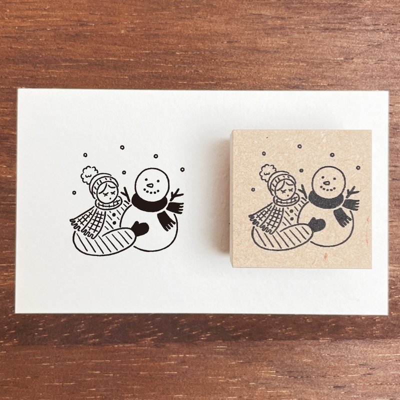 Marl-chan illustration stamp snowman December rubber stamp girl made in Japan a-129 - Stamps & Stamp Pads - Wood 