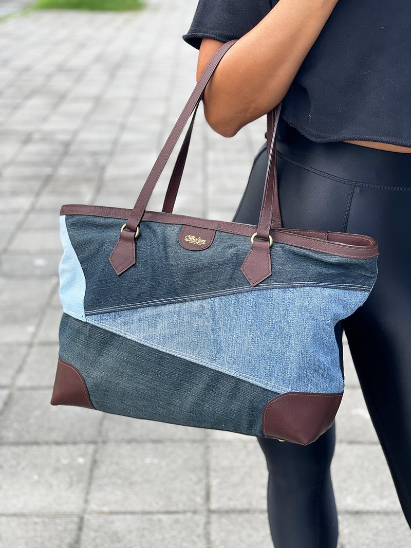 手工精品皮件 設計師-日本牛仔布(手提/肩背)大波特包 -現貨 - 側背包/斜孭袋 - 真皮 