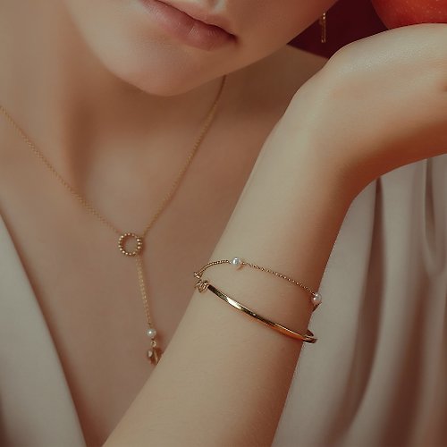Olivia Yao Jewellery 【可刻字】18K 繆思珍珠雙層細緻手鍊/手環/手鐲
