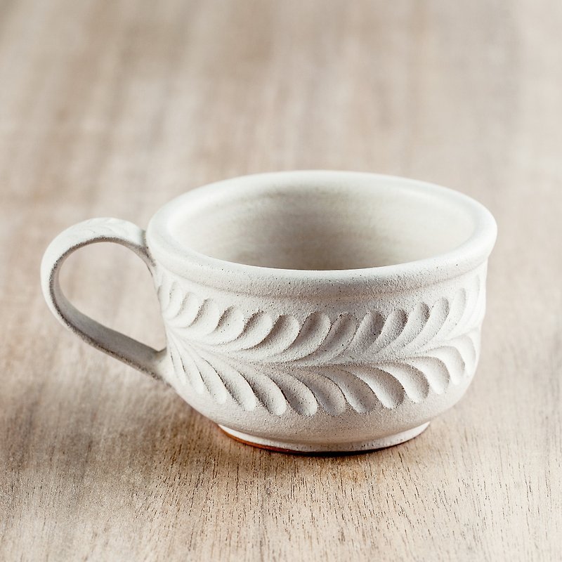 【手感刻紋】手刻植感紋理 咖啡杯 (月桂) - 咖啡杯 - 陶 多色