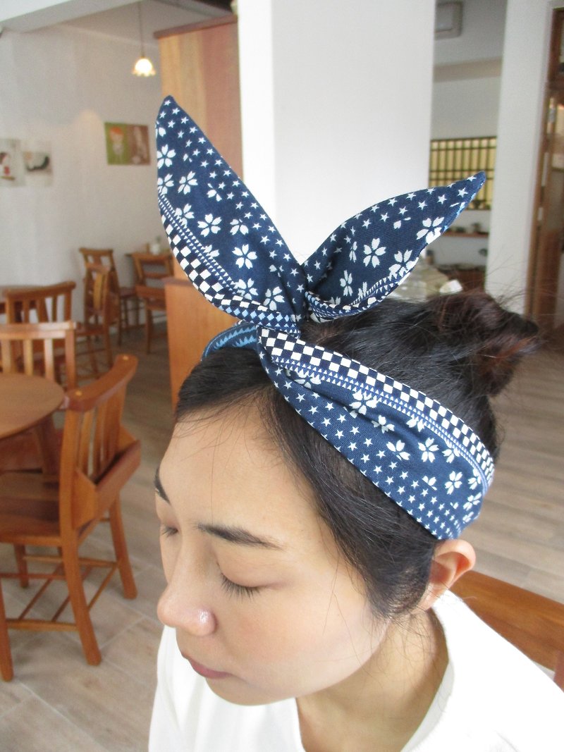 Turn the hair band (manual) - Sakura blue - เครื่องประดับผม - ผ้าฝ้าย/ผ้าลินิน สีน้ำเงิน
