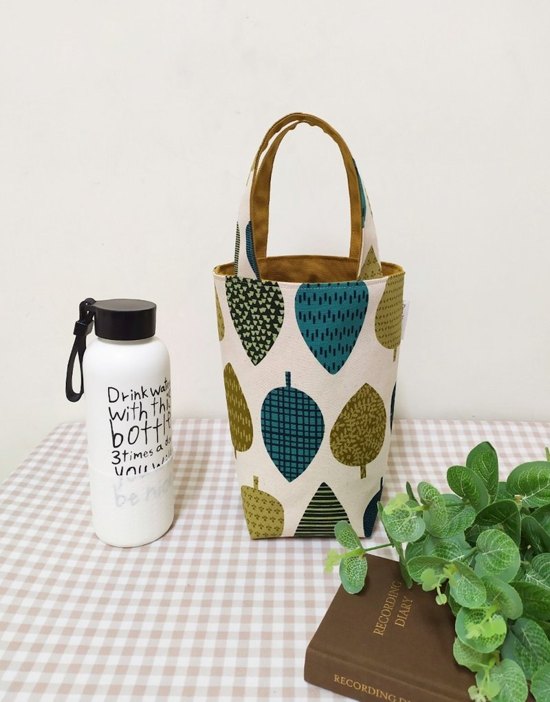 Family wine series kettle bag/beverage bag/portable canvas bag/leaf forest style - ถุงใส่กระติกนำ้ - ผ้าฝ้าย/ผ้าลินิน สีเขียว