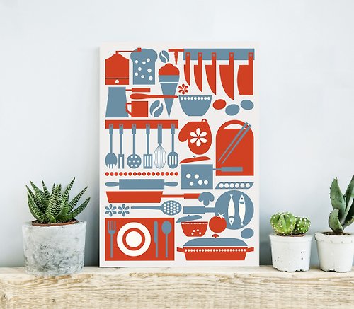 LineDotsArt Kitchen Art Decor, Minimalist Poster, Kitchenware Wall Print