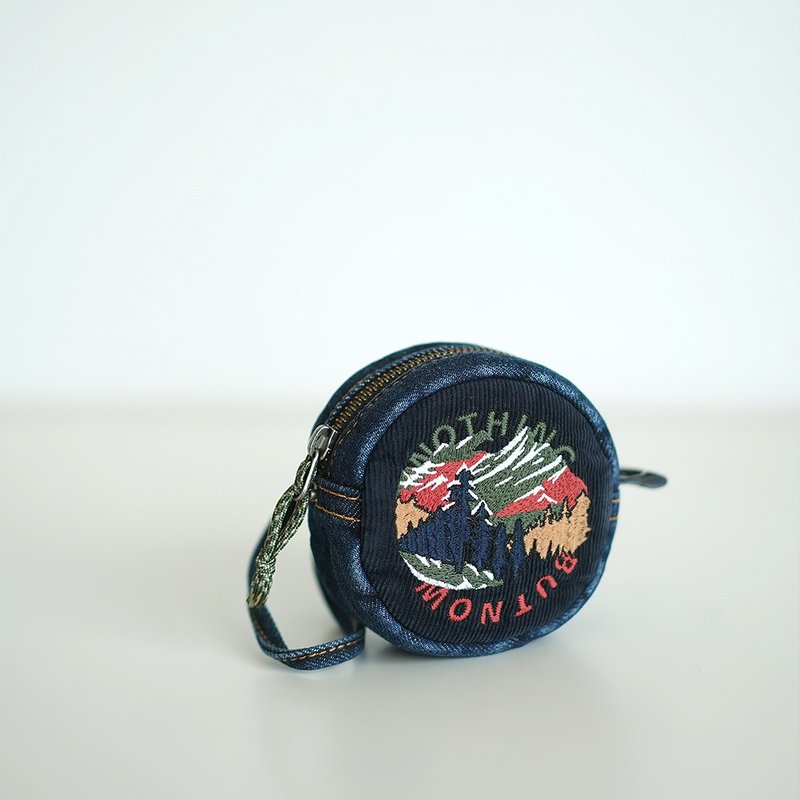 CATWEST design denim small round bag coin purse retro old mini bag airpods storage bag new - กระเป๋าใส่เหรียญ - ผ้าฝ้าย/ผ้าลินิน 