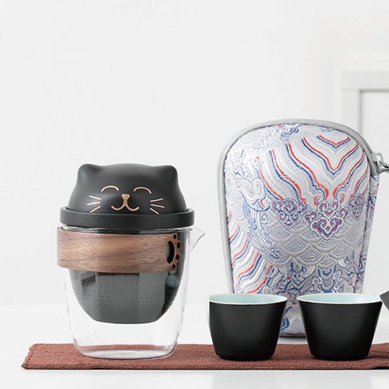 Lucky Cat Travel Tea Set | Ceramics | Small Gifts | Mugs | - ถ้วย - ดินเผา สีดำ