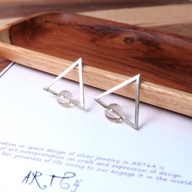 Blonde Crystal Triangle Ear Studs - 925 Sterling Silver Natural Stone Earrings - ต่างหู - เงินแท้ สีใส