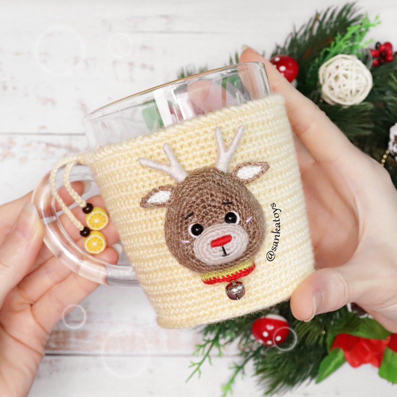 Crochet pattern Reindeer cup cover, PDF Digital Download, DIY tutorial christmas - 手工藝教學/工具書 - 其他材質 