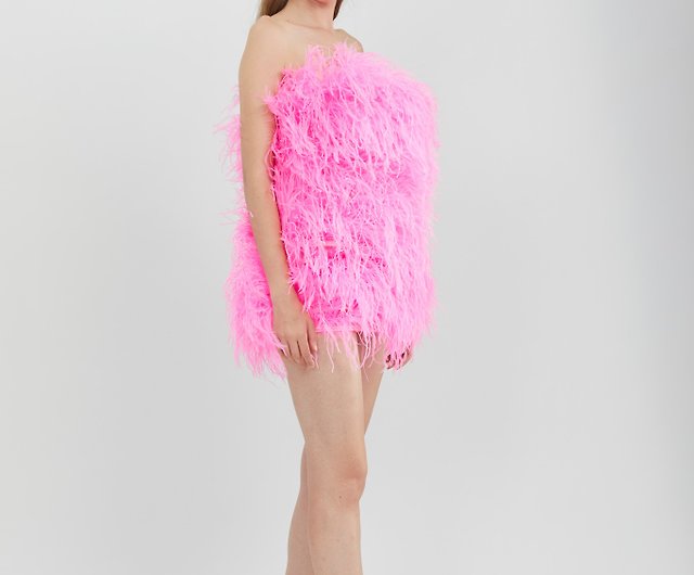 Aston shocking pink ostrich feather dress for cocktail party dress - Shop  sginstar One Piece Dresses - Pinkoi