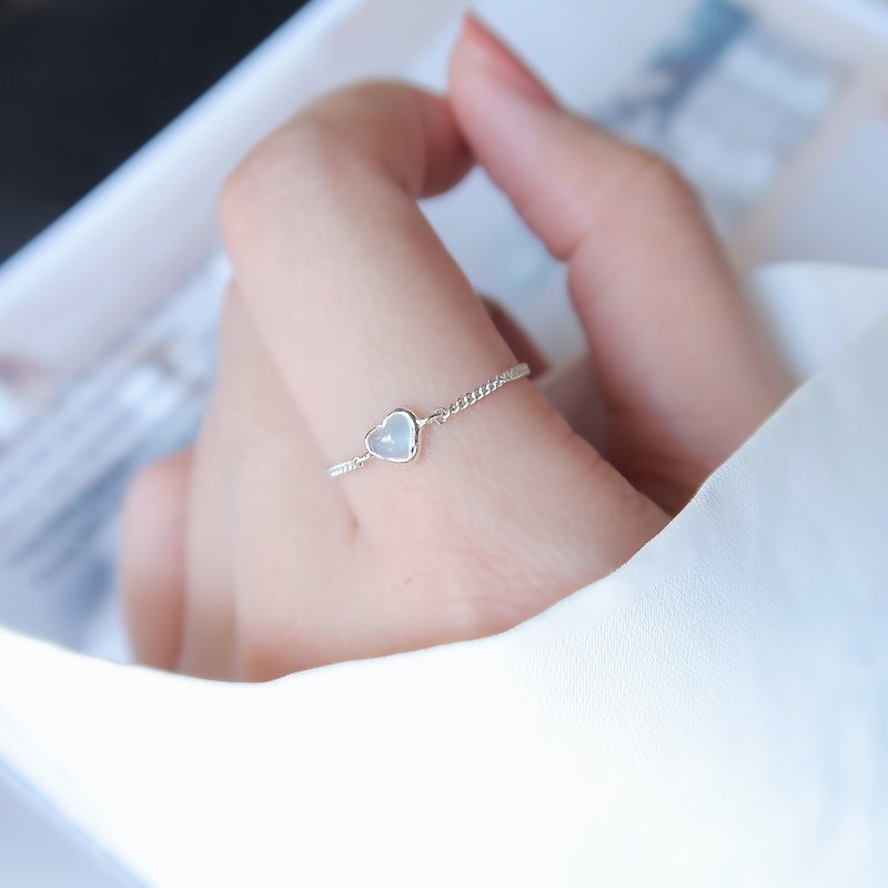 925 sterling silver sky blue Stone chain ring ring adjustable free gift packaging - แหวนทั่วไป - เงินแท้ สีน้ำเงิน
