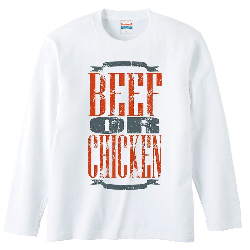 Long Sleeve T-shirt / Beef or chicken - เสื้อยืดผู้ชาย - ผ้าฝ้าย/ผ้าลินิน ขาว