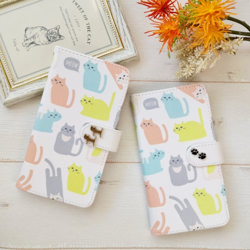 ihandmade ねこ スマホケース 手帳型 iPhone 12 iPhone 8 iPhone 11 Xperia Galaxy Android ほぼ全機種ok パステル貓