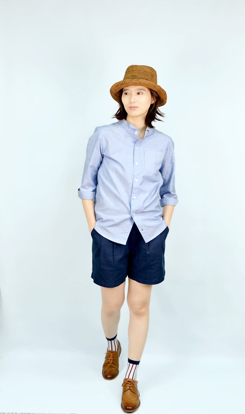 【HIKIDASHI】中性款平領襯衫。牛津水藍 - 恤衫 - 棉．麻 透明
