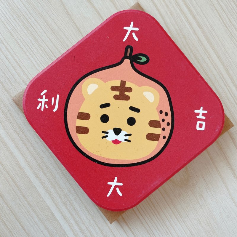 虎年 大吉大利 方形 吸水杯墊(偏小) - 杯墊 - 瓷 白色