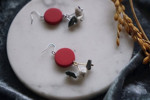 米石里 石穗-穀雨 古典紅圓片大理石 日本配件手作耳環