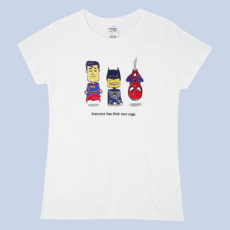 Three Superman Short T-Female - เสื้อยืดผู้หญิง - ผ้าฝ้าย/ผ้าลินิน ขาว