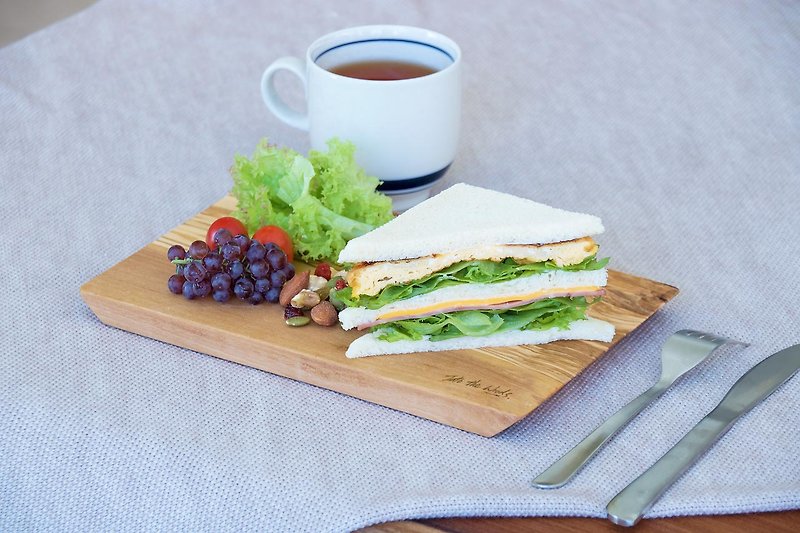 25 cm bevel design-easy to hold olive wood tray-sandwich-brunch-set meal - Serving Trays & Cutting Boards - Wood Brown