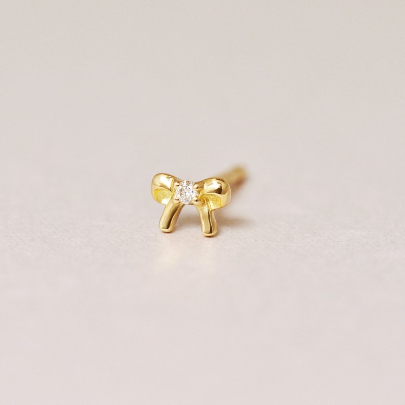 【Solo Earring】 【Second Earrings】 18K 緞帶鑽石單耳耳環 - 耳環/耳夾/耳骨夾 - 貴金屬 