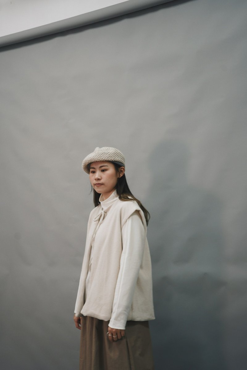 綁繩馬甲-杏 - 女上衣/長袖上衣 - 棉．麻 