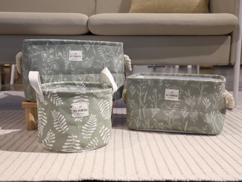 Pastoral Flower Storage Basket - กล่องเก็บของ - ผ้าฝ้าย/ผ้าลินิน สีเขียว