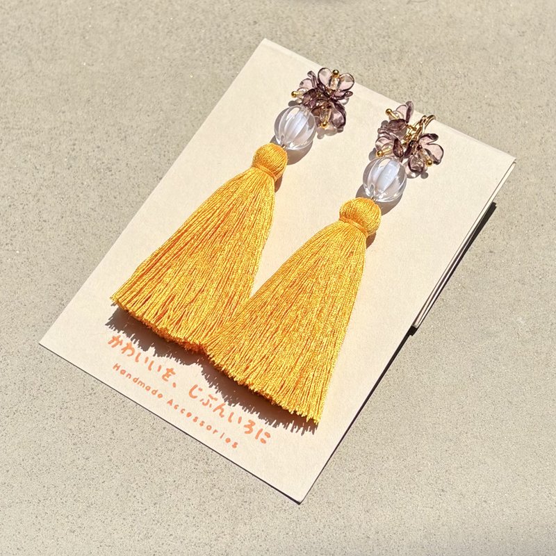 ジニアイヤリング - 耳環/耳夾/耳骨夾 - 繡線 黃色