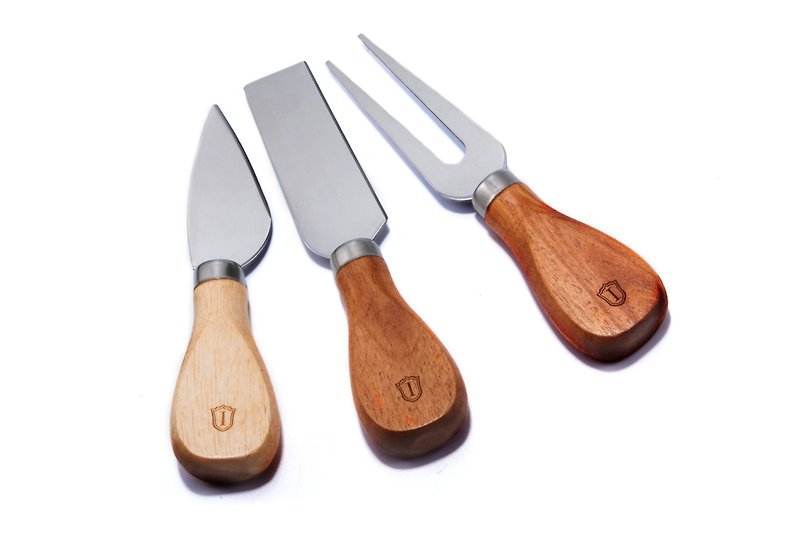 Islandoffer Wooden Stainless Steel Cheese Knives Set wooden handle(3Pcs) - Cutlery & Flatware - Wood Gold