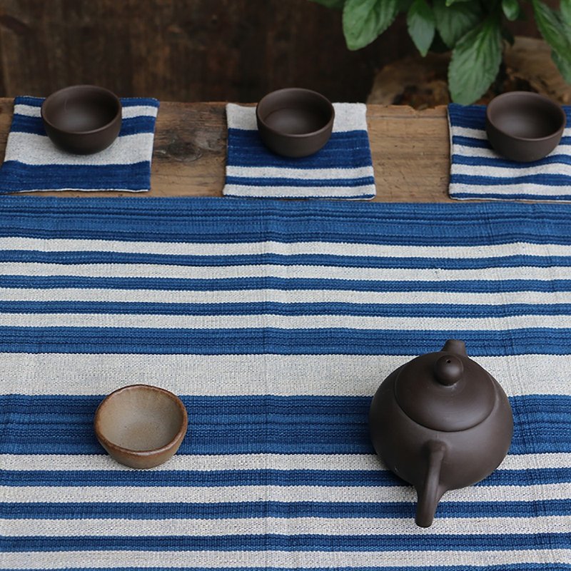 Yishanren | Thick and thick hand-woven cloth, handmade pure cotton cloth, tea set, retro table flag fabric - Place Mats & Dining Décor - Cotton & Hemp 