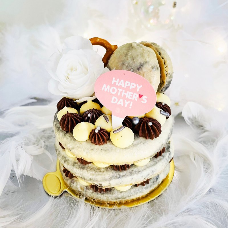 3.5 inch Macaron Tower - Preserved Flower Marble French Chocolate【Mother's Day Cake, Birthday Cake】 - Cake & Desserts - Fresh Ingredients Brown