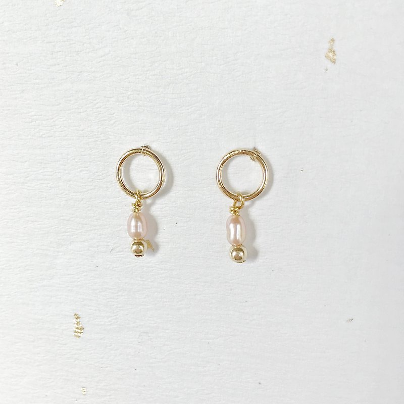 Waiting for 14K gold retro natural pink pearl earrings - Earrings & Clip-ons - Precious Metals Gold
