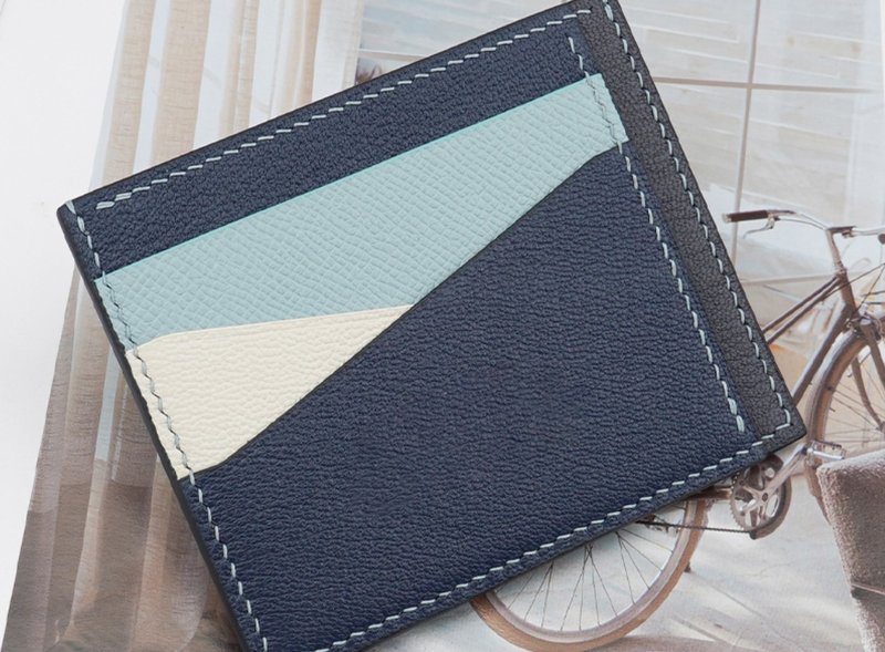 Simple handmade genuine leather large capacity contrast color multi-card slot wallet - Other - Genuine Leather Multicolor