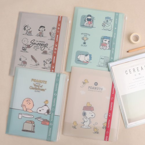 NORNS Peanuts史努比6+1多功能資料夾附束帶-展開式A4 L夾檔案夾附夾鏈