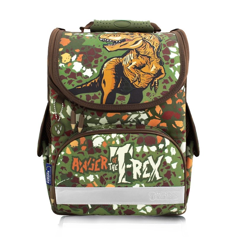 Tiger Family Small Aristocratic Ultra Lightweight Ridge Bag + Stationery Bag + Pencil Case - Camouflage Tyrannosaurus - กระเป๋าเป้สะพายหลัง - วัสดุกันนำ้ สีเขียว