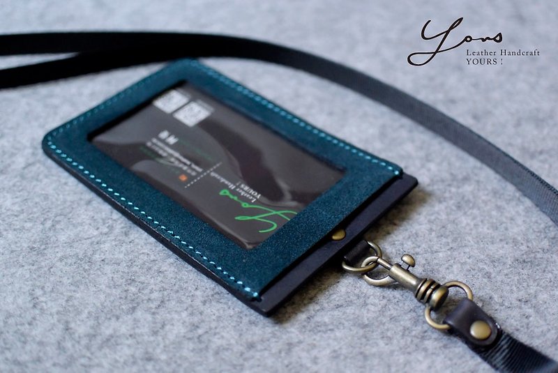 YOURS Straight ID Holder Cyan Blue Suede + Gray Blue Leather - ID & Badge Holders - Genuine Leather 