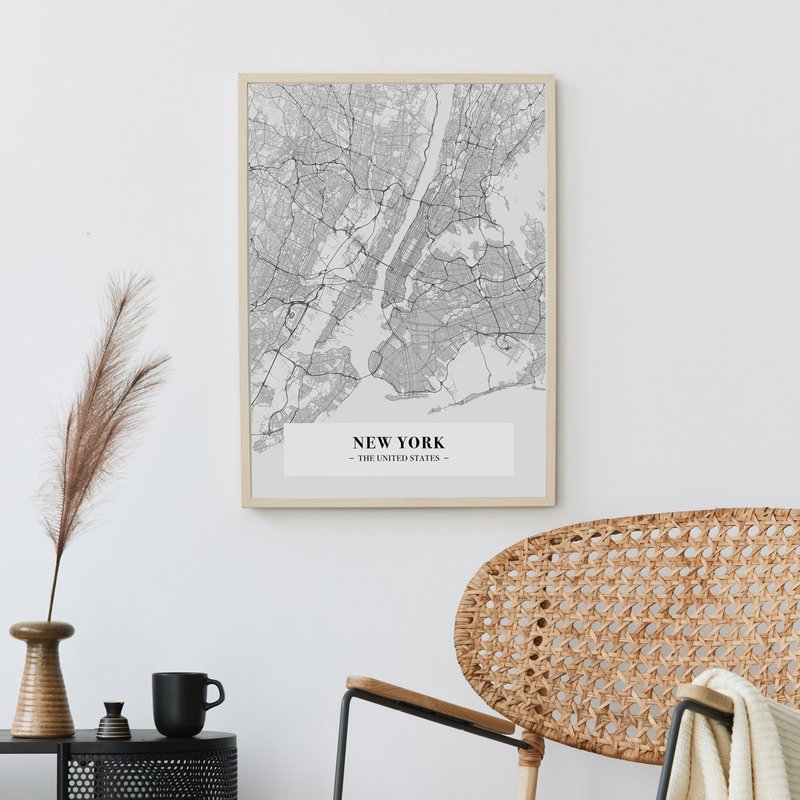New York City Map III - 地図の壁画/都市の壁画/ニューヨーク/アメリカ/オフィス/玄関 - ポスター・絵 - コットン・麻 多色
