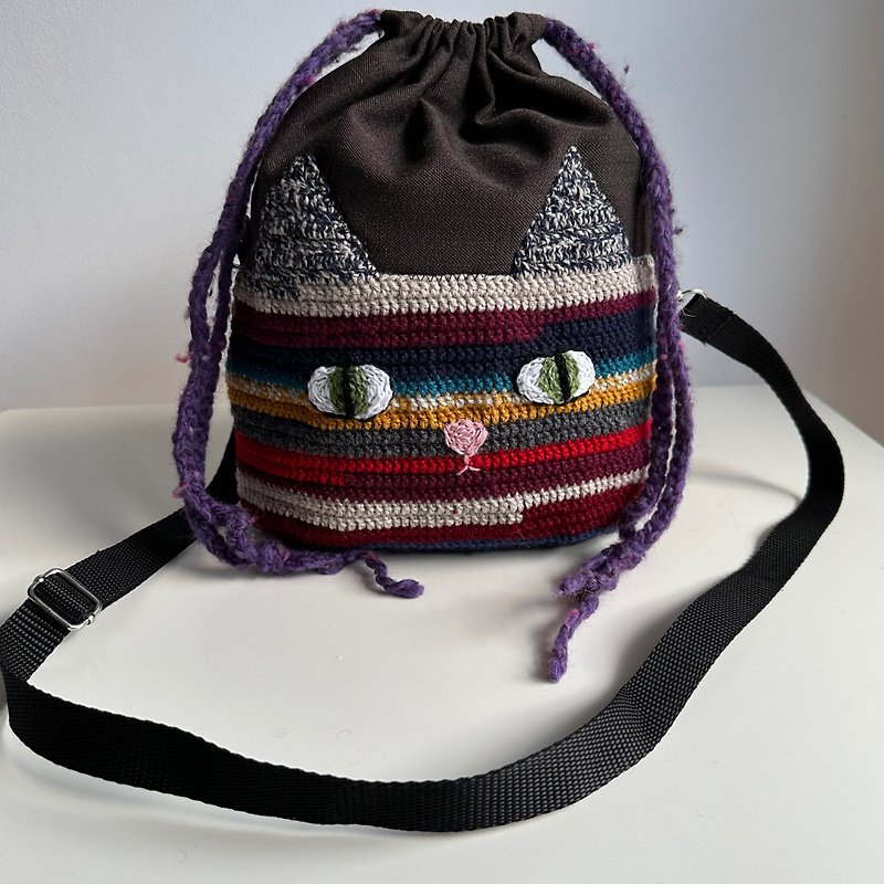 Cat crossbody bag, crochet barrel bag, shoulder bag, casual bag, novelty purse - Other - Eco-Friendly Materials Multicolor
