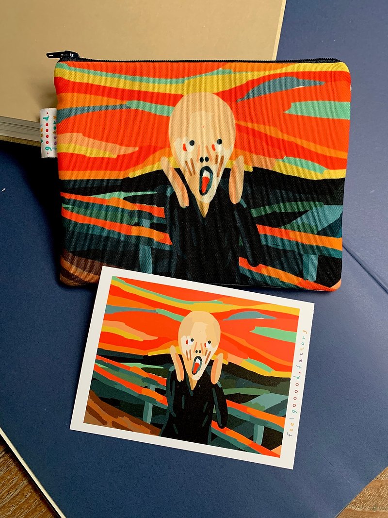 Canvas Pencil Case  ( The Scream ) with Postcard - 鉛筆盒/筆袋 - 棉．麻 紅色