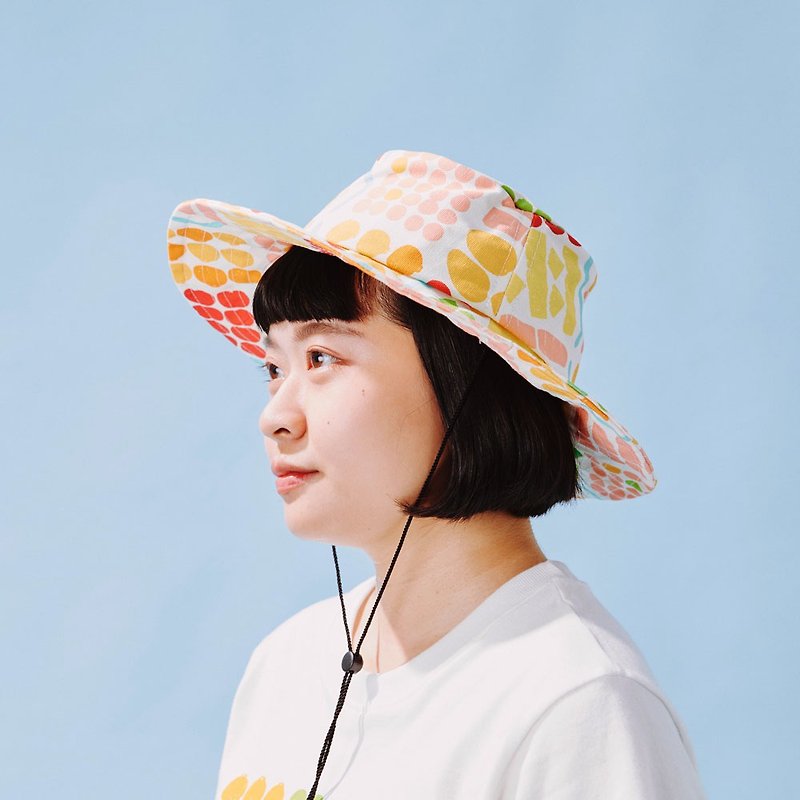 Sunshade Fisherman's Hat-Adjustable/Old School Bingguo/Milk White - หมวก - ผ้าฝ้าย/ผ้าลินิน สึชมพู