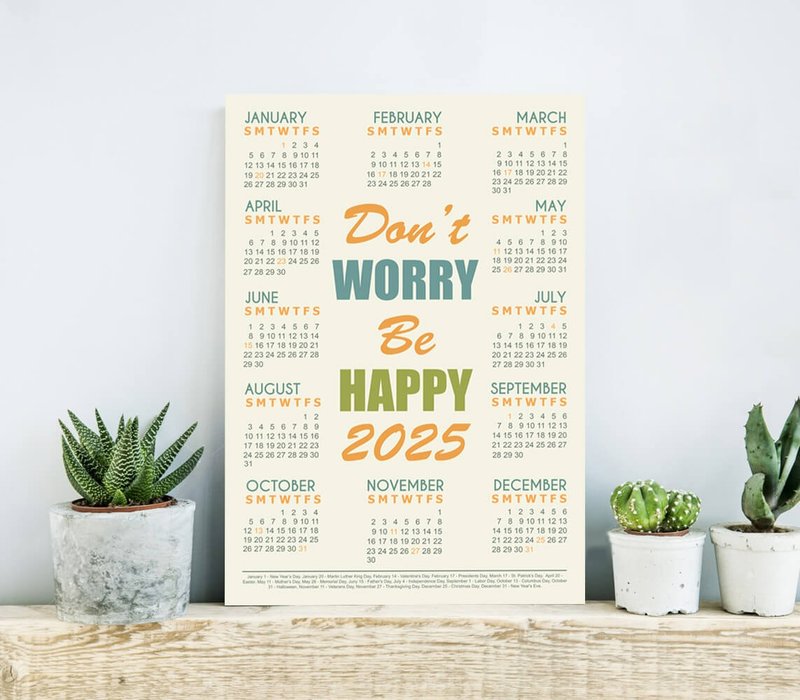 2025 Calendar with Quote, 12 Months Wall Calendar, Be Happy - Posters - Paper 