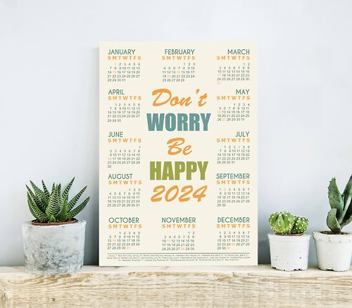 LineDotsArt 2024 Calendar with Quote, 12 Months Wall Calendar, Be Happy