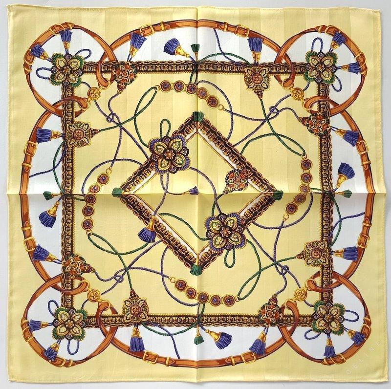 Celine Paris Vintage Handkerchief Royal Luxury Badge 20 x 20 inches - 手帕 - 棉．麻 黃色
