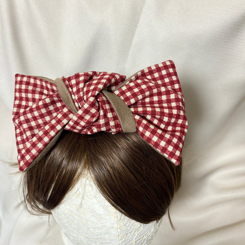 Autumn and winter series | Classic red plaid | Big bow headband - Headbands - Cotton & Hemp Khaki