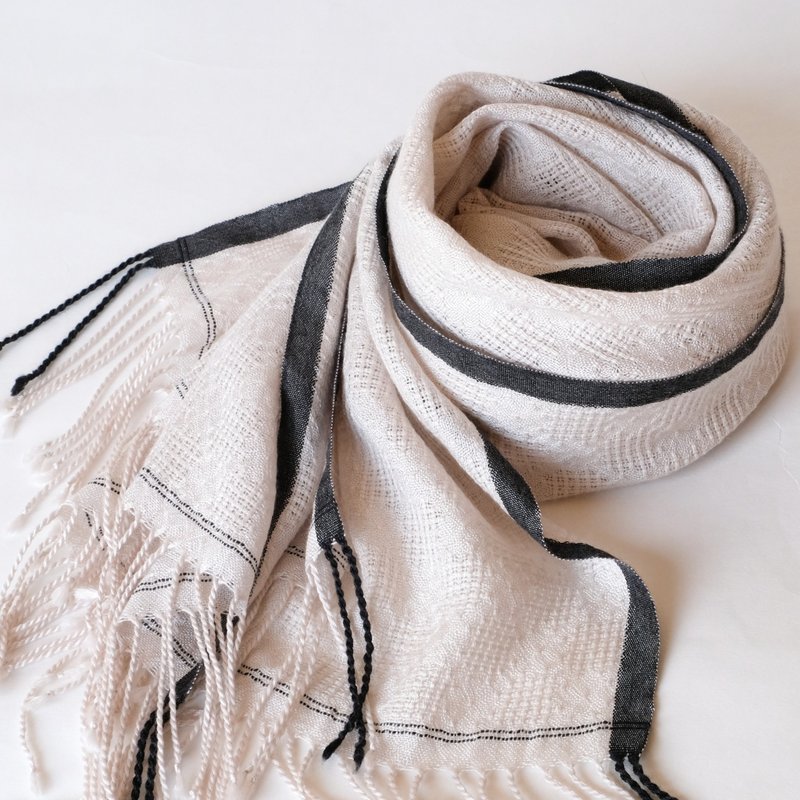 Cashmere Handwoven Cashmere Silk Stole [Ayaka 03] - Knit Scarves & Wraps - Other Materials White