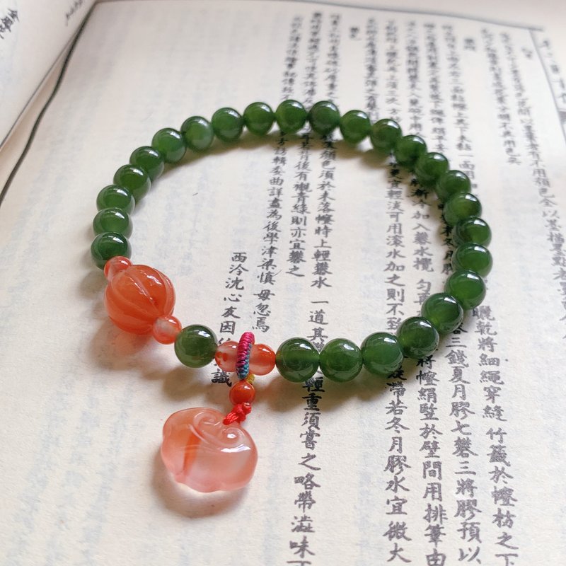 Handmade summer leisure. Natural Russian Jasper South Red Agate Pumpkin Bead Ruyi Lock Braided Bracelet - Bracelets - Jade Multicolor