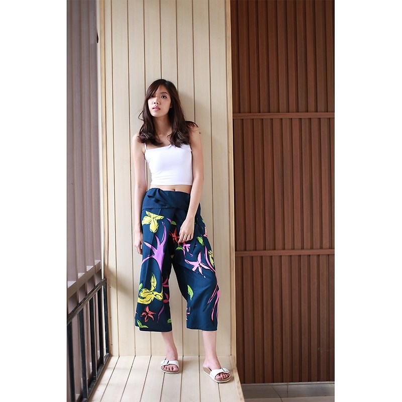 Thai Fisherman Pants Paint on Soft Cotton for Yoga Holidays Summer Free Size - 女長褲 - 棉．麻 