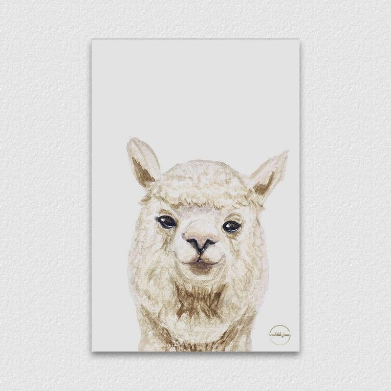 水彩插畫動物明信片 - 草泥馬 手繪 水彩 插畫 - 卡片/明信片 - 紙 卡其色