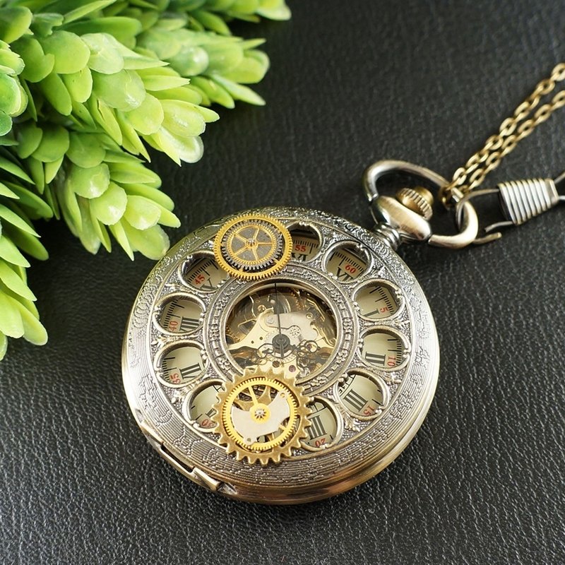 Mechanical Pocket Watch Pendant Steampunk Necklace Watch Gears Jewelry Accessory - Men's & Unisex Watches - Other Metals Gold