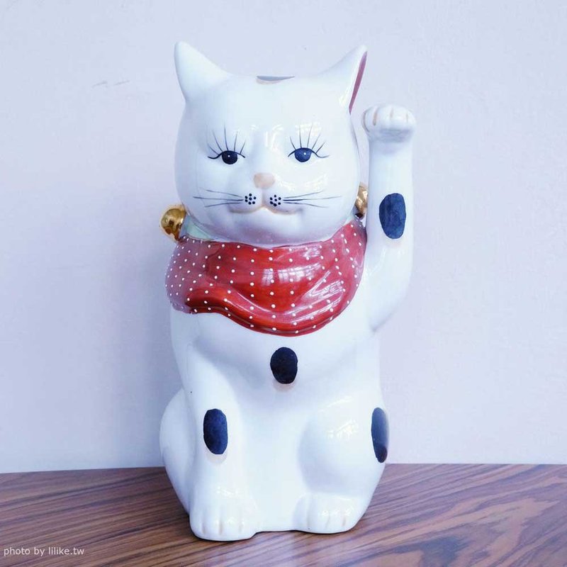 古伊萬里三花招財貓 - 擺飾/家飾品 - 陶 白色